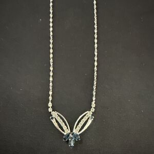 Vintage Signed S.P.B.C. Lind Necklace Silver Plated Rhinestone Blue Adjustable